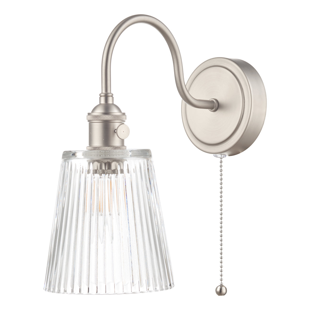 Hadano Wall Light Antique Chrome With Clear Ribbed Glass Shade