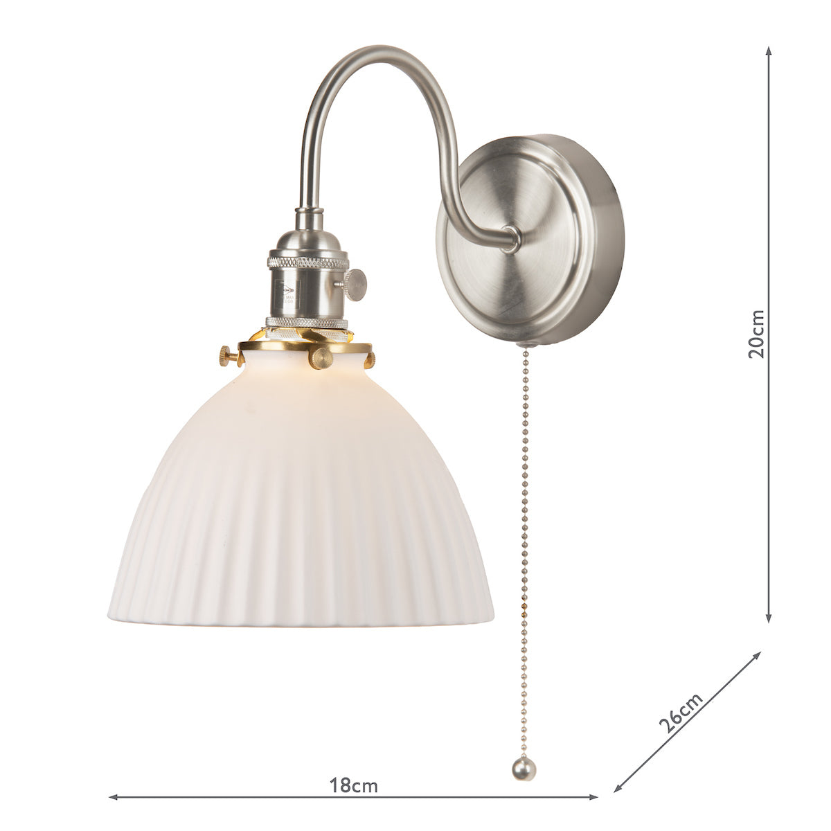 Hadano Wall Light Antique Chrome & Ceramic Domed Shade
