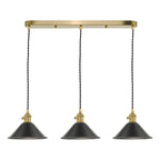 Hadano 3 Light Brass Suspension With Antique Pewter Shades