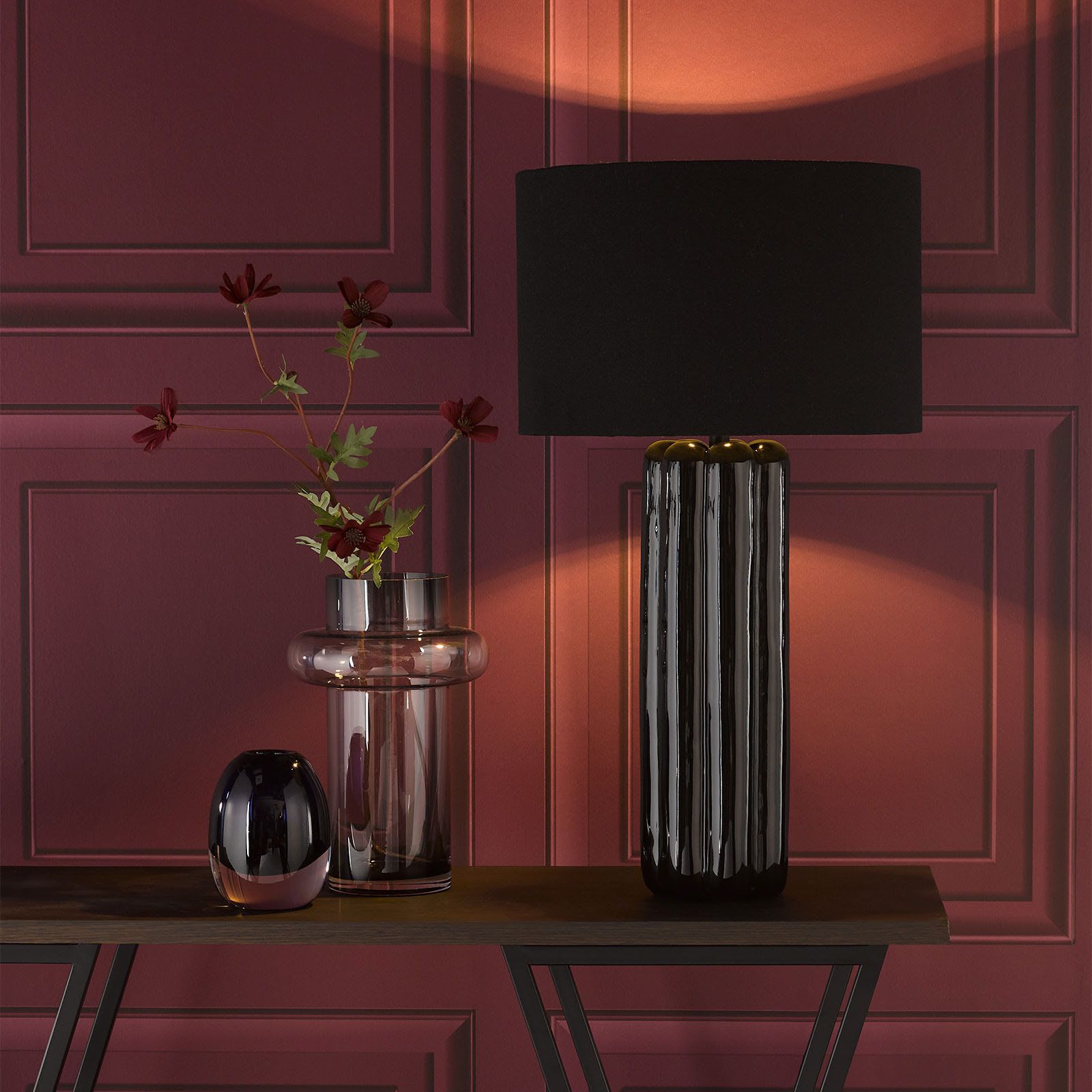 Hebron Table Lamp Black Ceramic With Shade