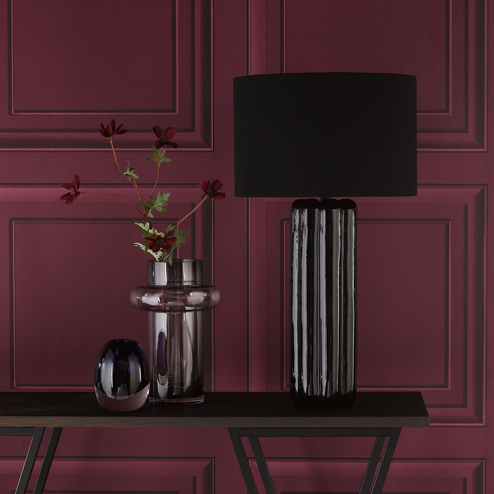 Hebron Table Lamp Black Ceramic With Shade