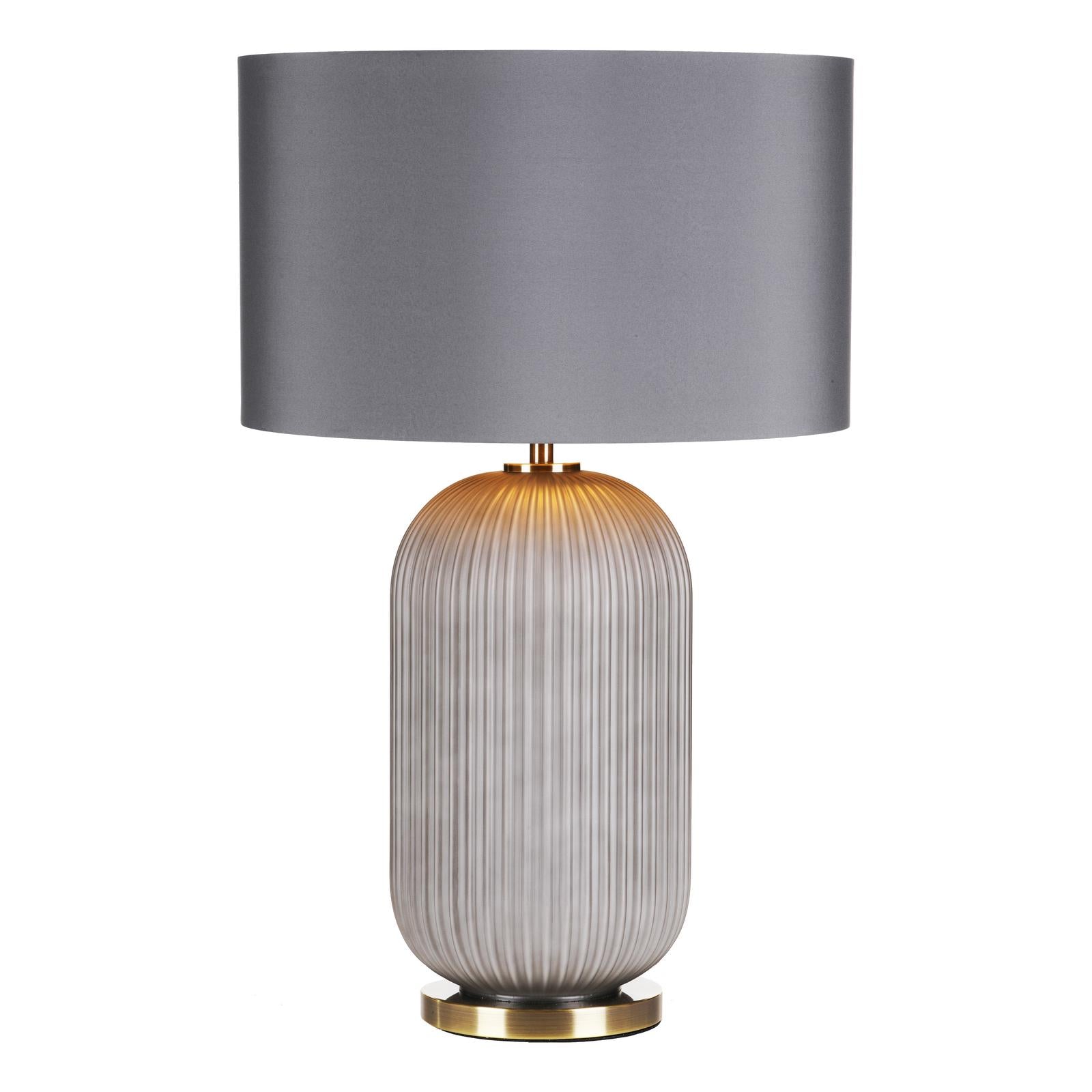 Helicon Table Lamps Grey Ribbed Glass and Antique Brass With Shade