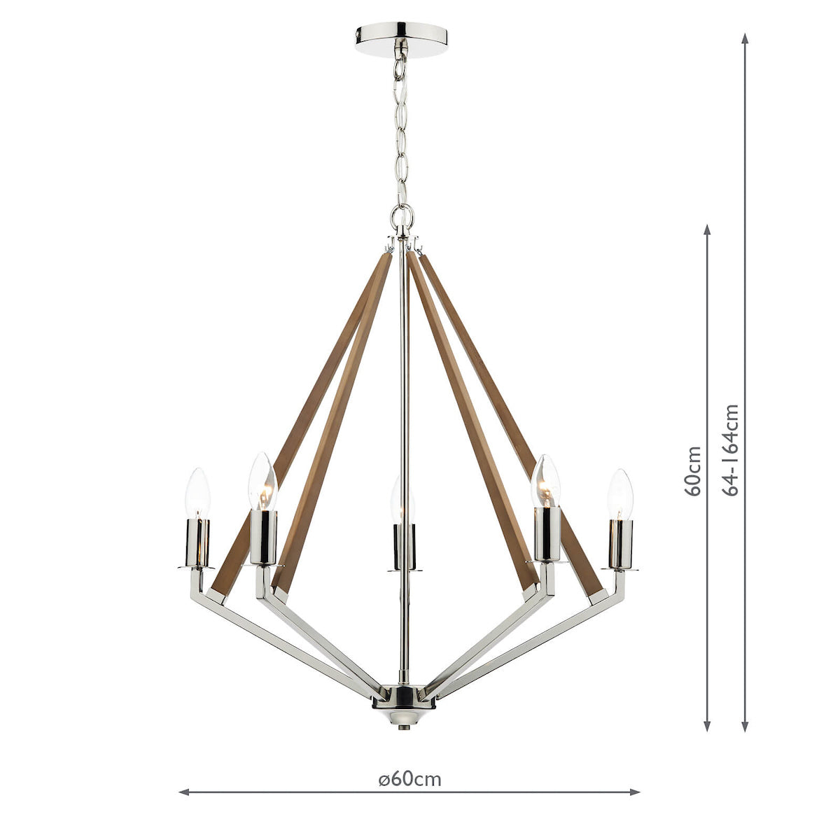 Hotel 5 Light Pendant Polished Nickel Wood