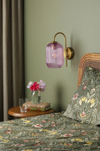 Idra Wall Light Aged Bronze and Pink Ribbed Glass