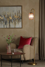 Idra Floor Lamp Aged Bronze and Pink Ribbed Glass