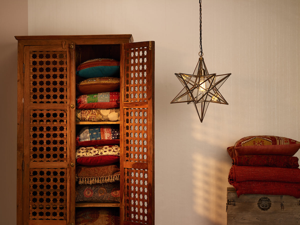 Ilario Large Star Pendant Antique Brass & Glass
