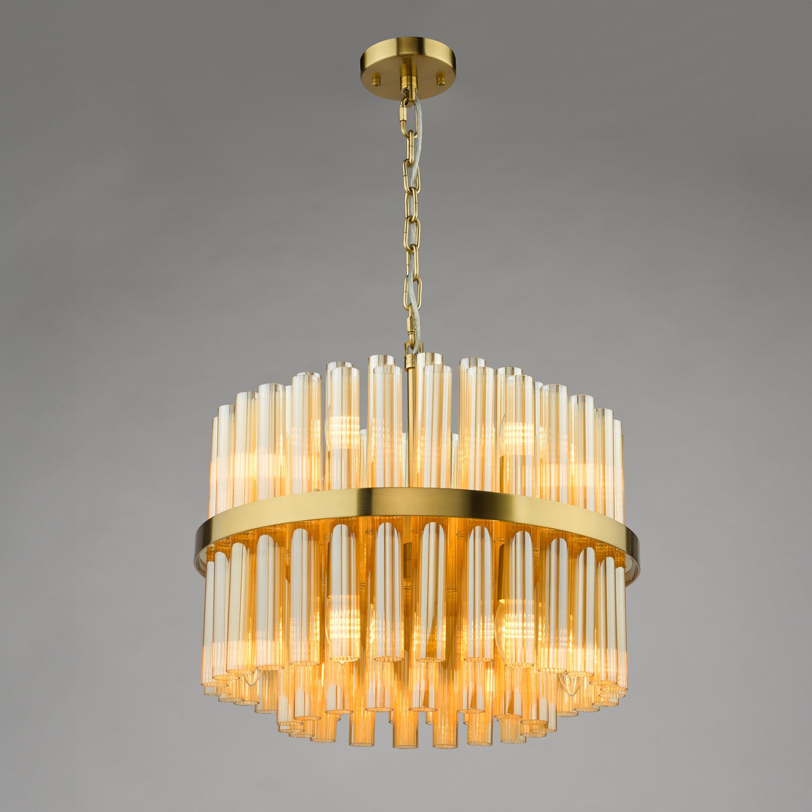 Imani 12 Light Pendant Natural Brass and Champagne Ribbed Glass