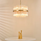 Imani 12 Light Pendant Natural Brass and Champagne Ribbed Glass