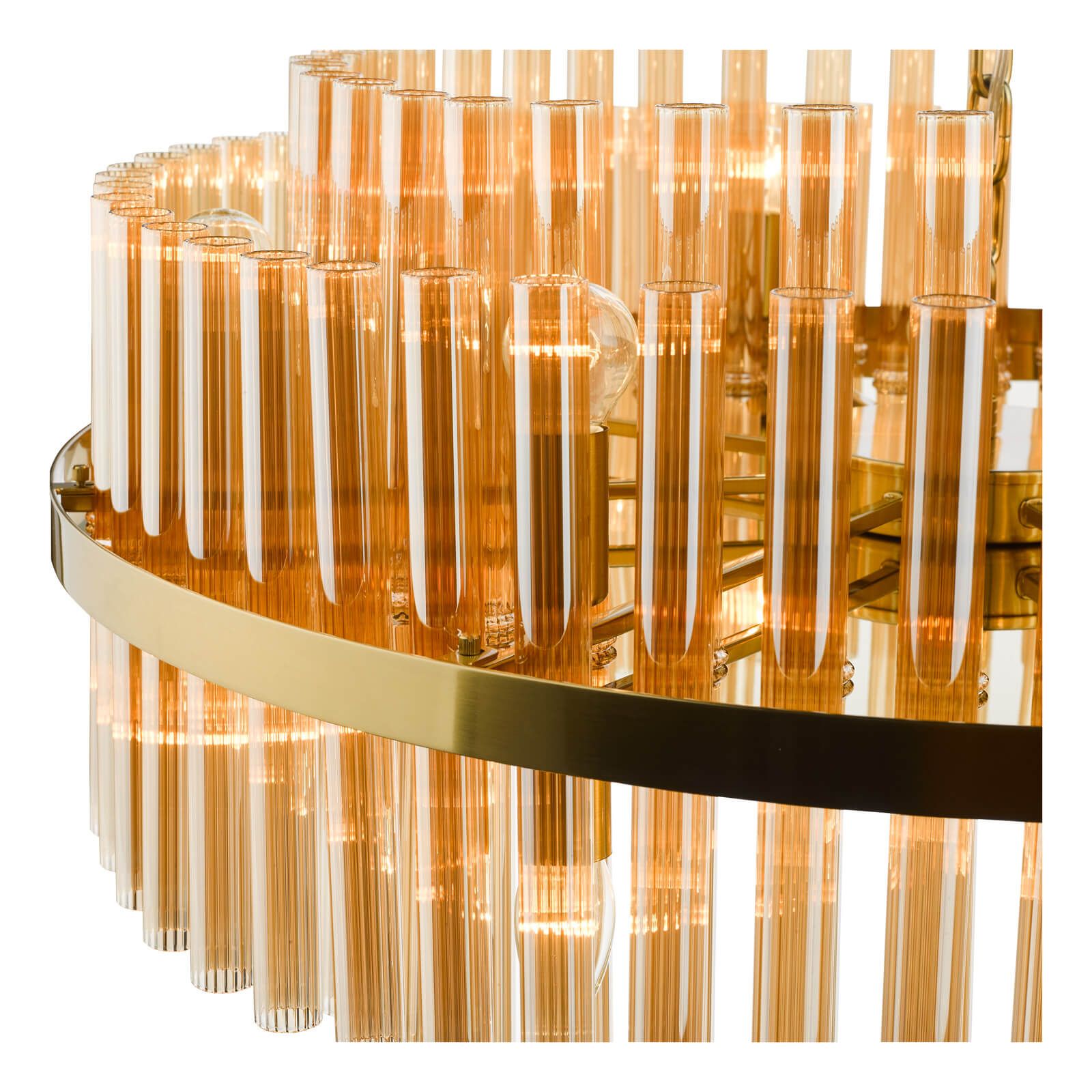 Imani 16 Light Pendant Natural Brass and Champagne Ribbed Glass