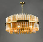 Imani 16 Light Pendant Natural Brass and Champagne Ribbed Glass