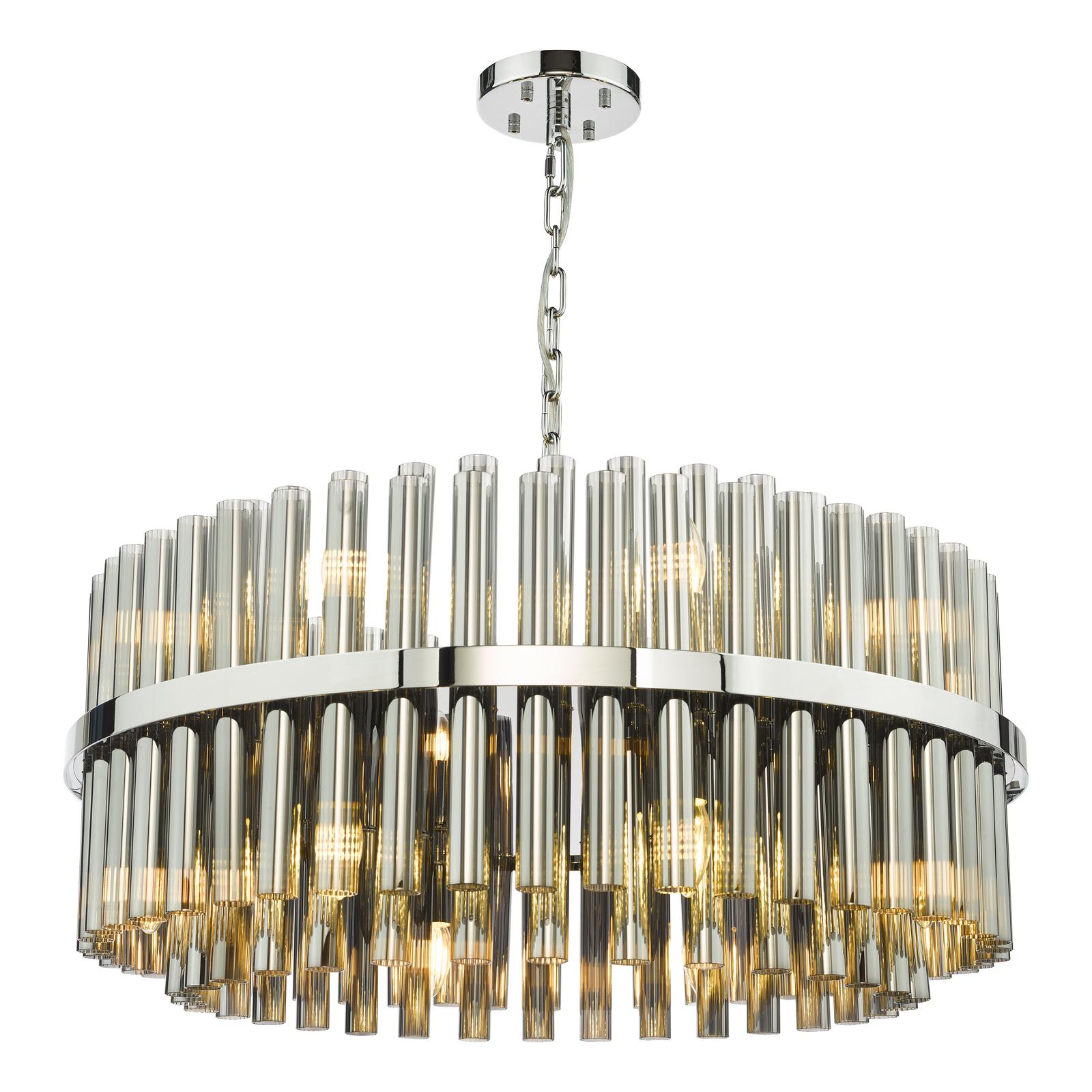 Imani 16 Light Pendant Polished Chrome and Smoked Ribbed Glass