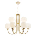 Indra Opal Glass Globe 9 Light Pendant Natural Brass