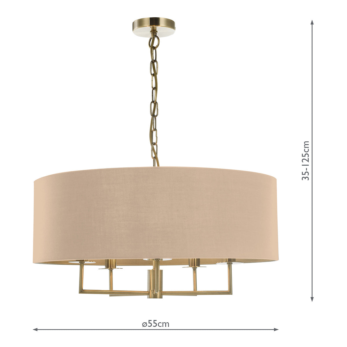 Jamelia 5 Light Shadelier Antique Brass Taupe Shade