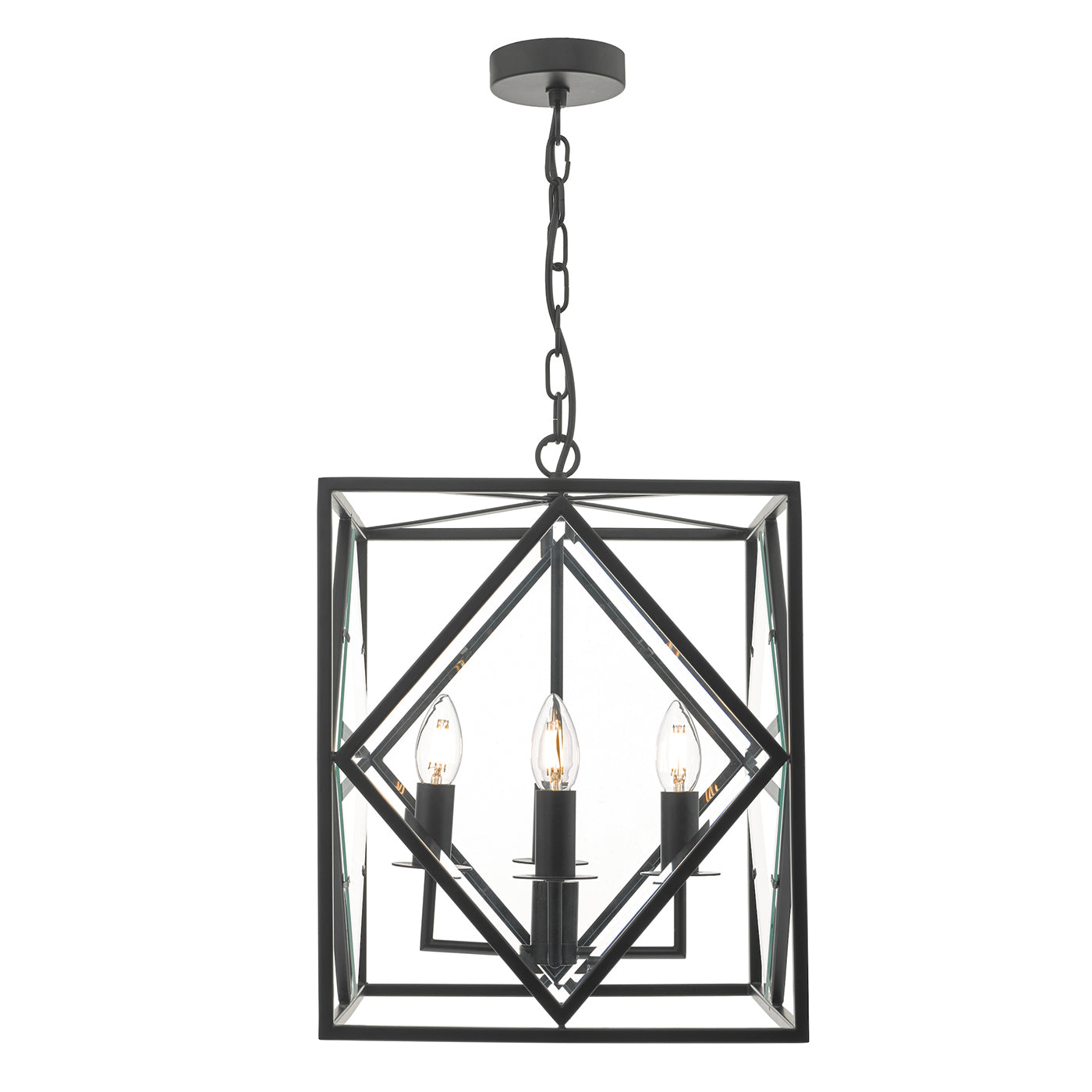 Jepsen 4 Light Lantern Black & Bevelled Edge Glass