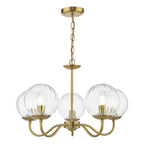 Jocelyn 5 Light Armed Pendant Natural Brass and Glass