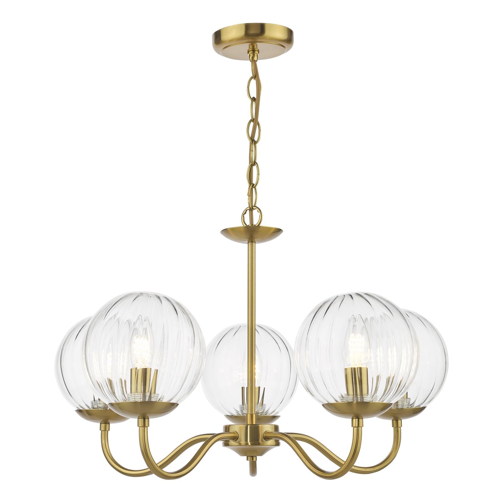 Jocelyn 5 Light Armed Pendant Natural Brass and Glass