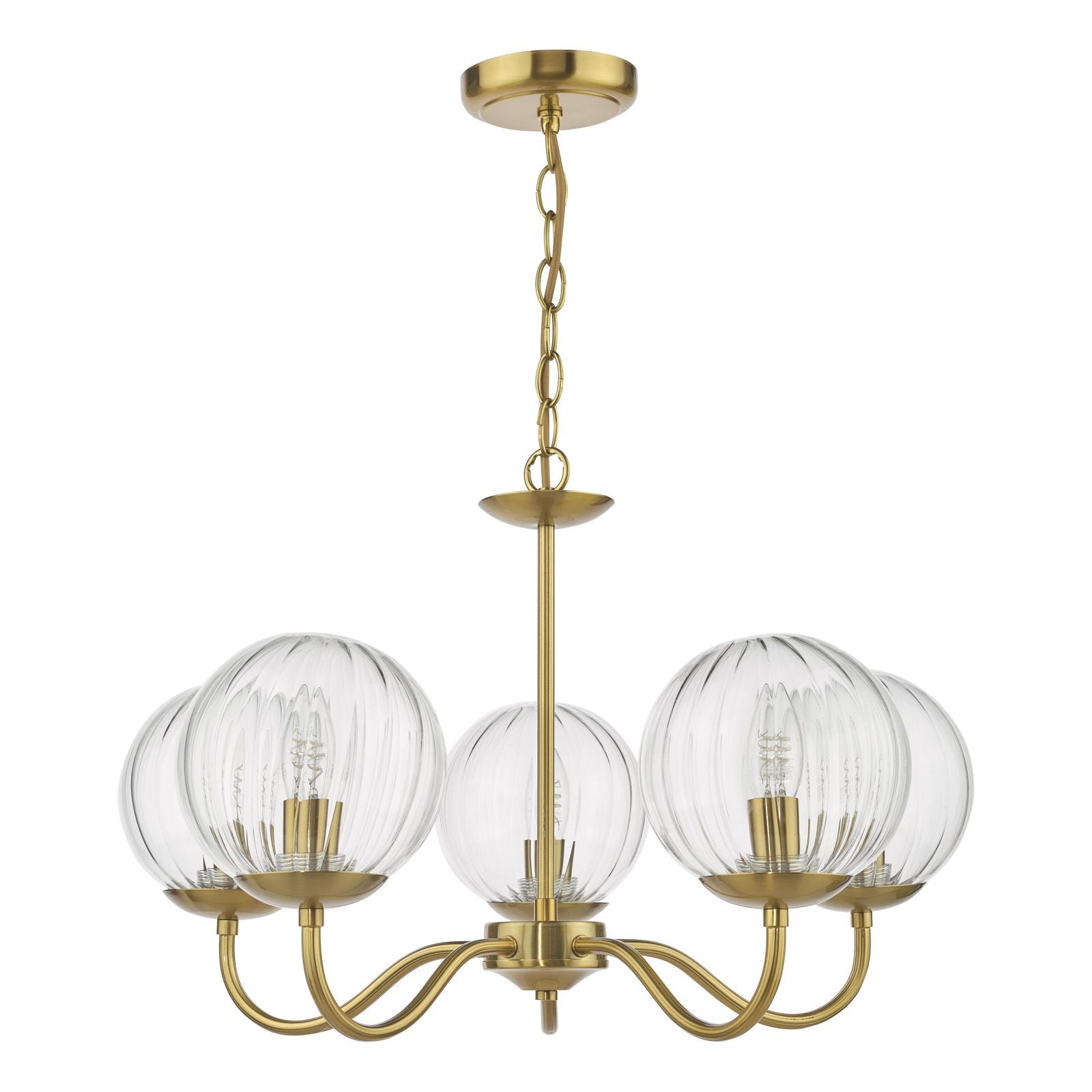 Jocelyn 5 Light Armed Pendant Natural Brass and Glass