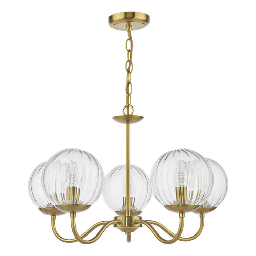 Jocelyn 5 Light Armed Pendant Natural Brass and Glass