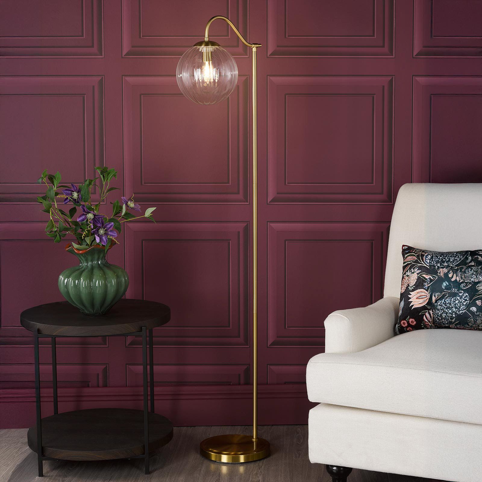 Jocelyn Floor Lamp Natural Brass and Glass