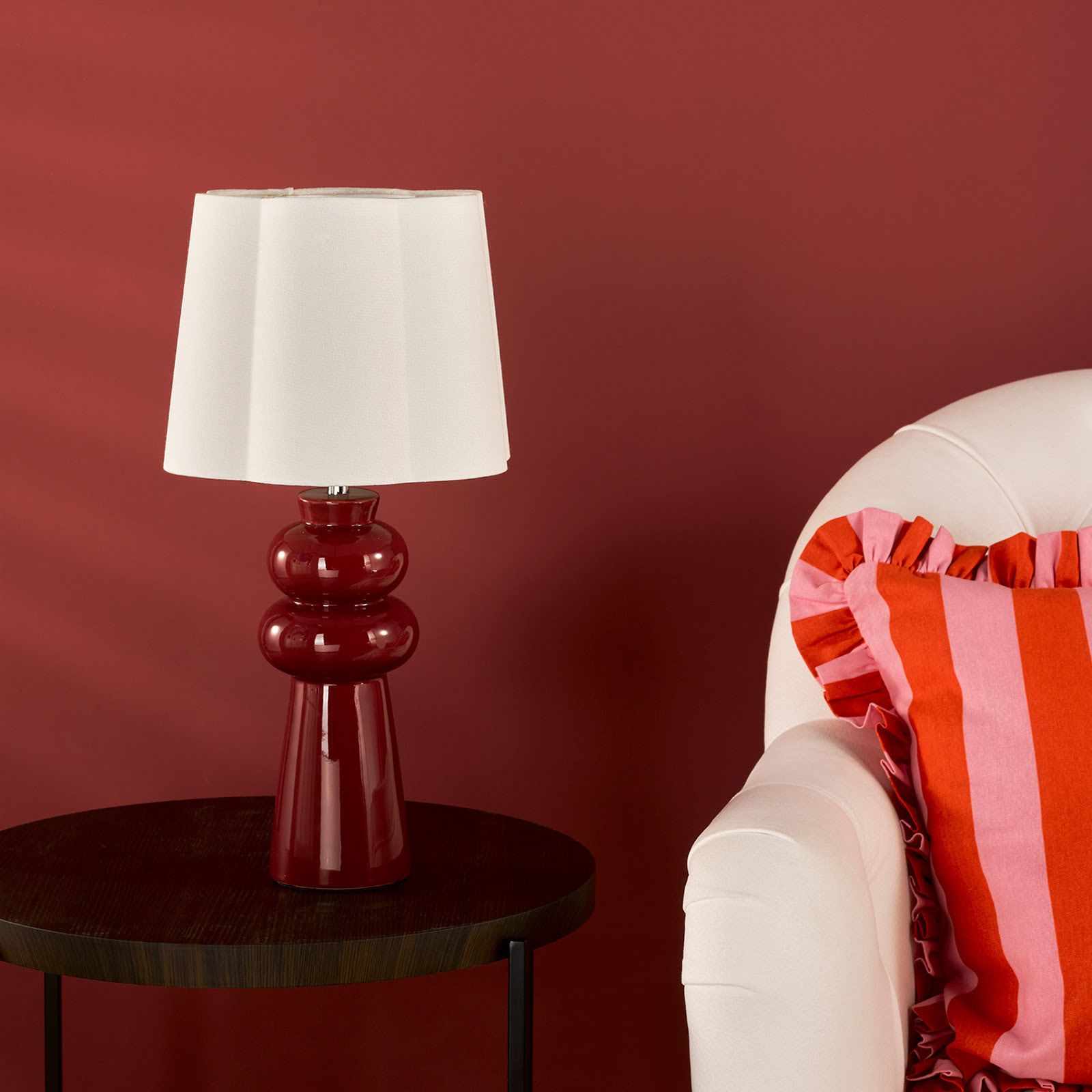 Jordana Table Lamp Pink Ceramic and Polished Chrome With Shade
