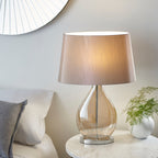 Kew 1-Light Gold Tinted Glass Table Lamp with Mink Faux Silk Shade