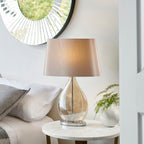 Kew 1-Light Gold Tinted Glass Table Lamp with Mink Faux Silk Shade