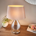 Kew 1-Light Gold Tinted Glass Table Lamp with Mink Faux Silk Shade