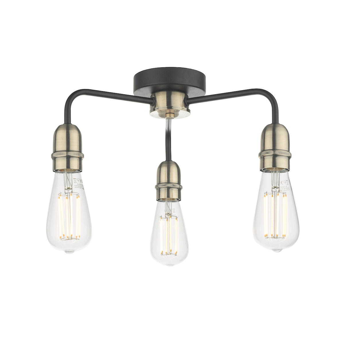 Kiefer 3 Light Flush Black & Antique Brass