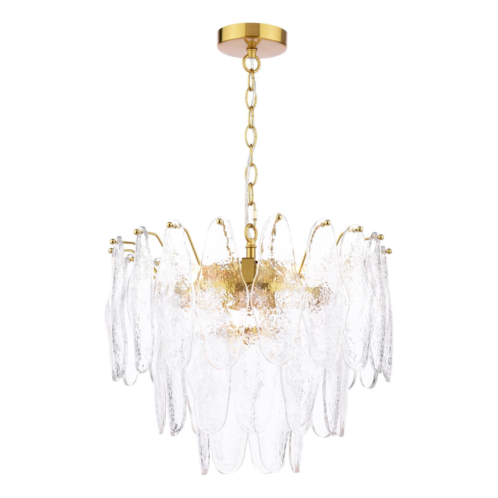 Kimmia 6 Light Pendant Natural Brass and Textured Glass