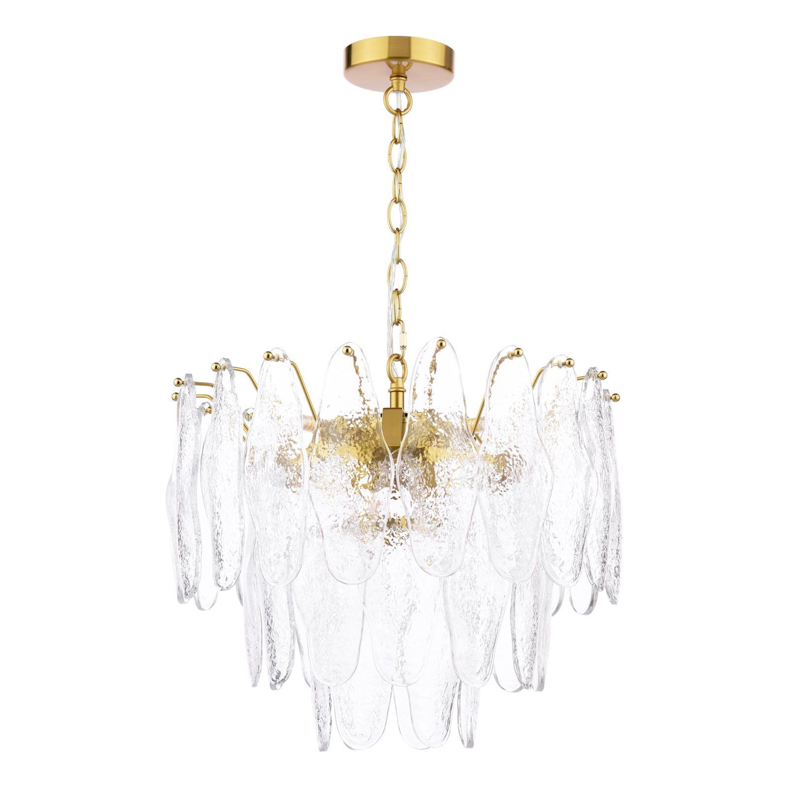 Kimmia 6 Light Pendant Natural Brass and Textured Glass