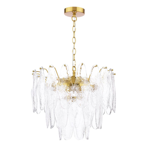 Kimmia 6 Light Pendant Natural Brass and Textured Glass