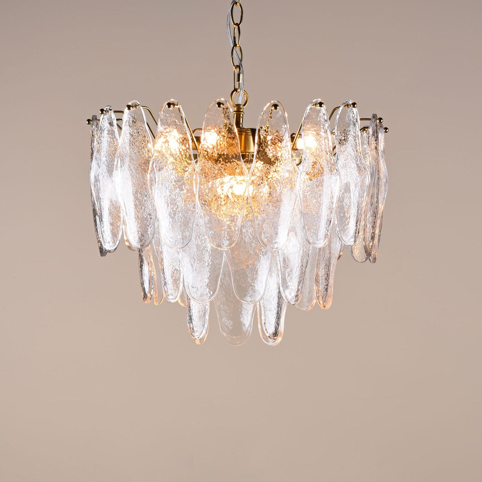 Kimmia 6 Light Pendant Natural Brass and Textured Glass