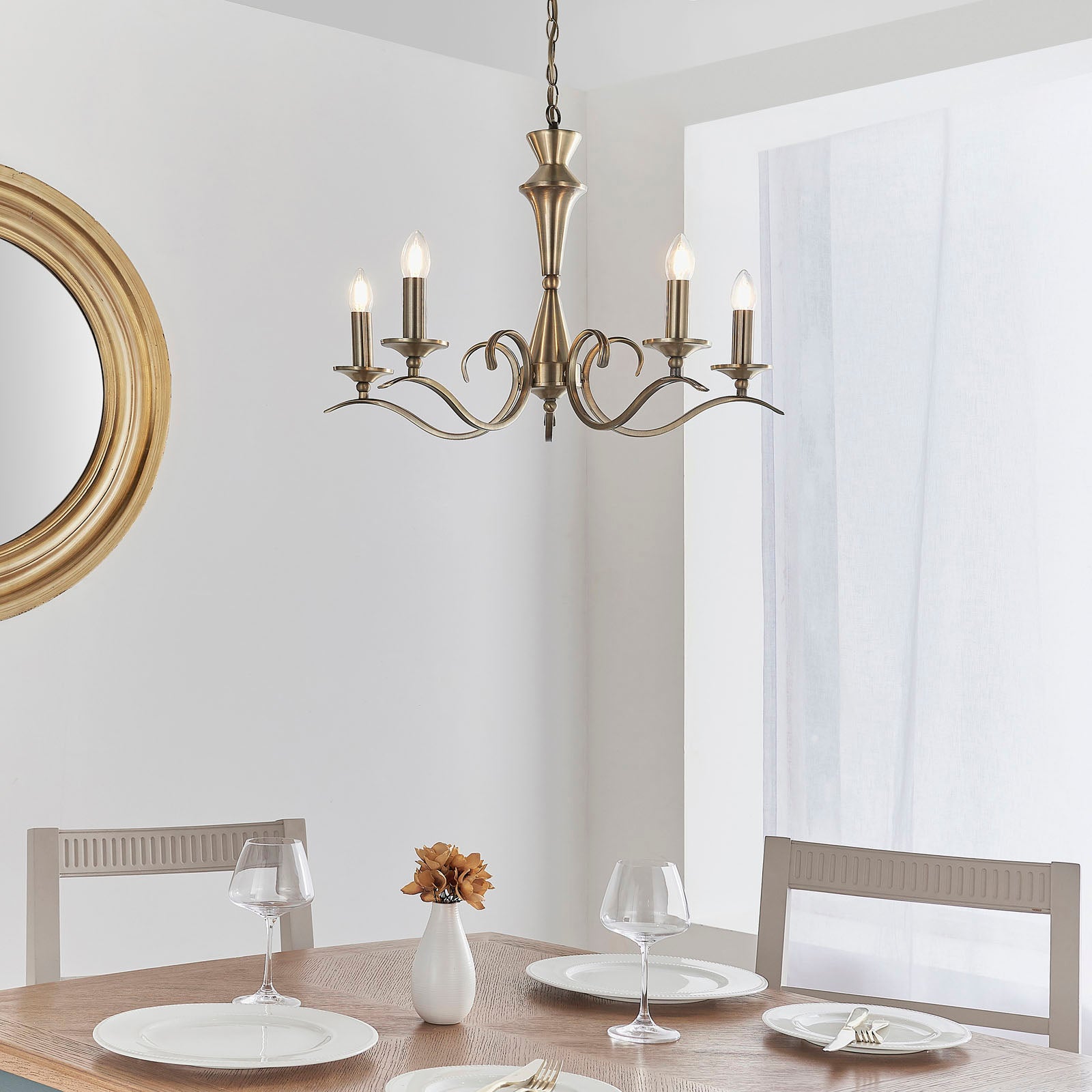 Kora 5-Light Adjustable Antique Brass Chandelier