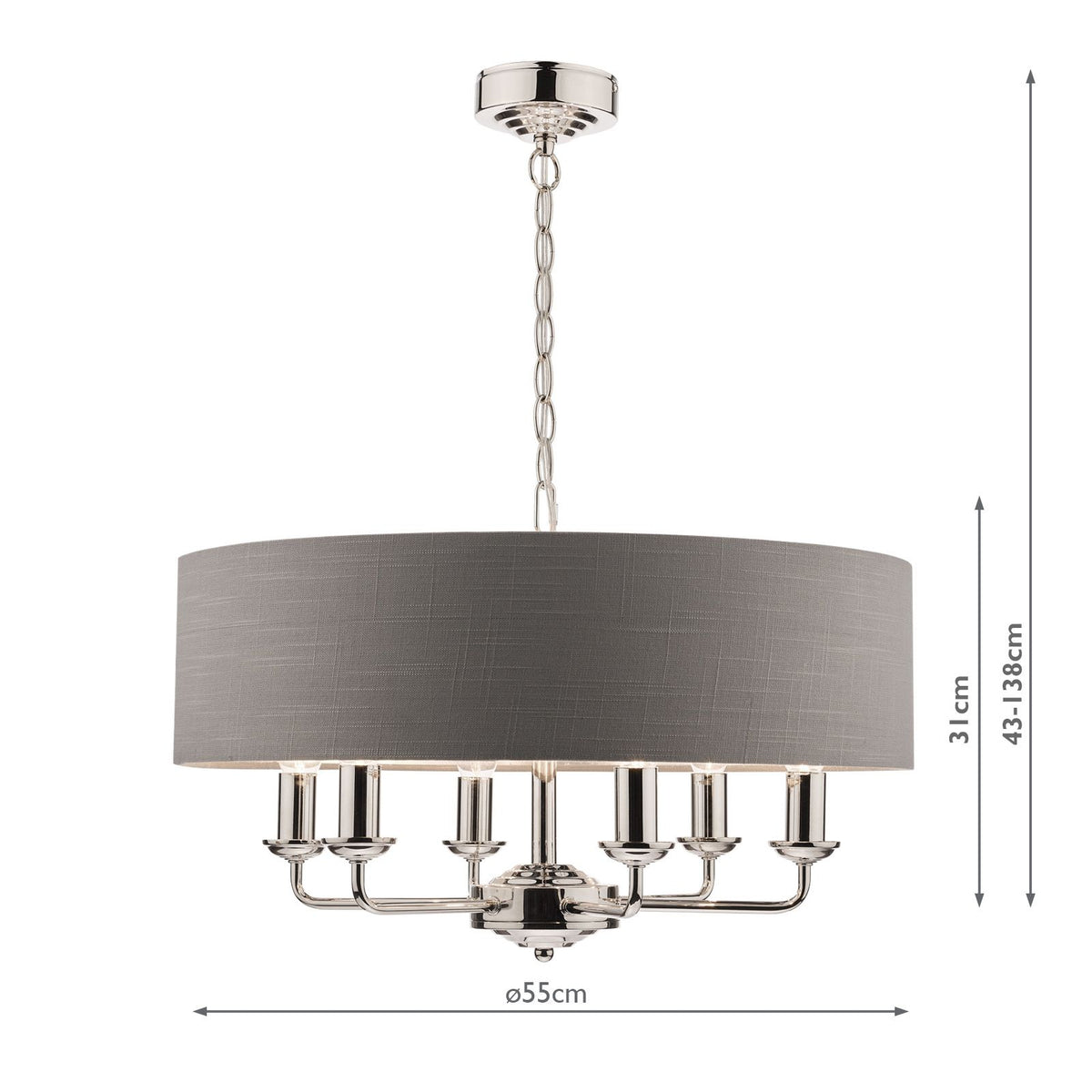 Laura Ashley Sorrento 6 Light Pendant Polished Nickel With Charcoal Shade
