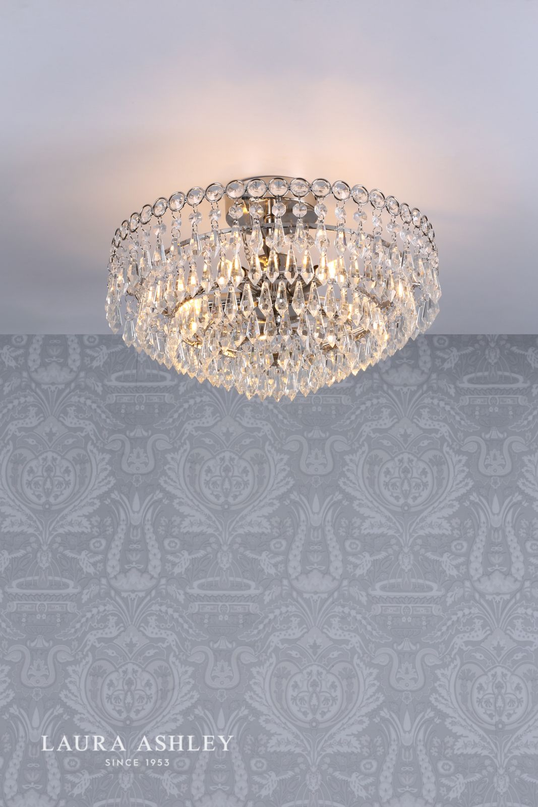 Laura Ashley Enid 5 Light Semi-Flush Faceted Glass and Polished Nickel