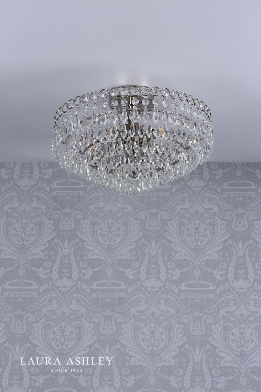 Laura Ashley Enid 5 Light Semi-Flush Faceted Glass and Polished Nickel