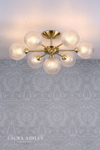 Laura Ashley Atherton 7lt Semi Flush Satin Brass Glass