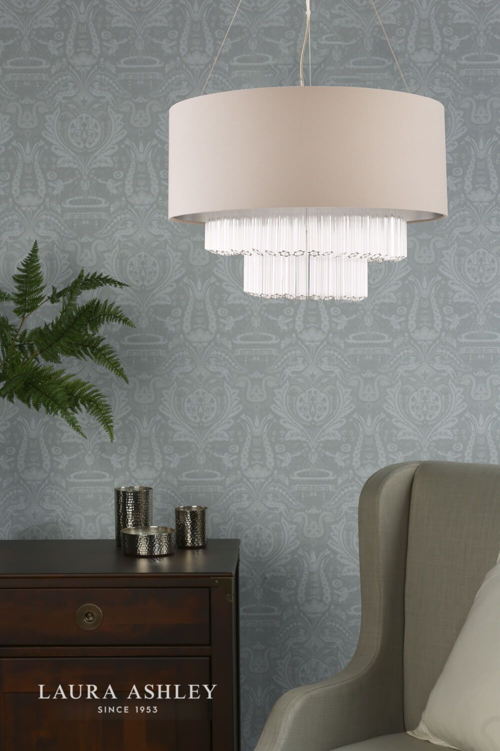 Laura Ashley Genevieve 5 Light Pendant Polished Chrome and Glass With Shade