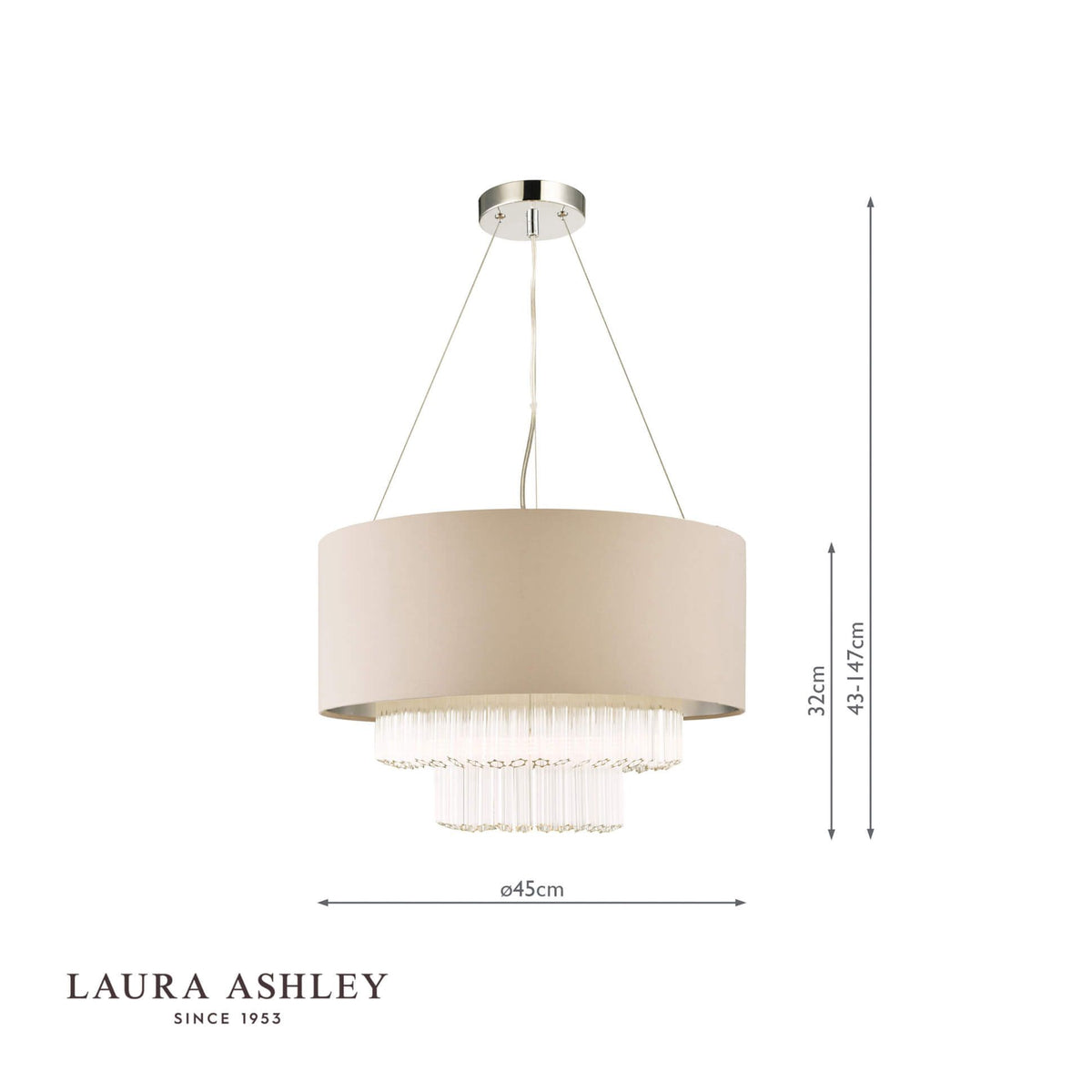 Laura Ashley Genevieve 5 Light Pendant Polished Chrome and Glass With Shade
