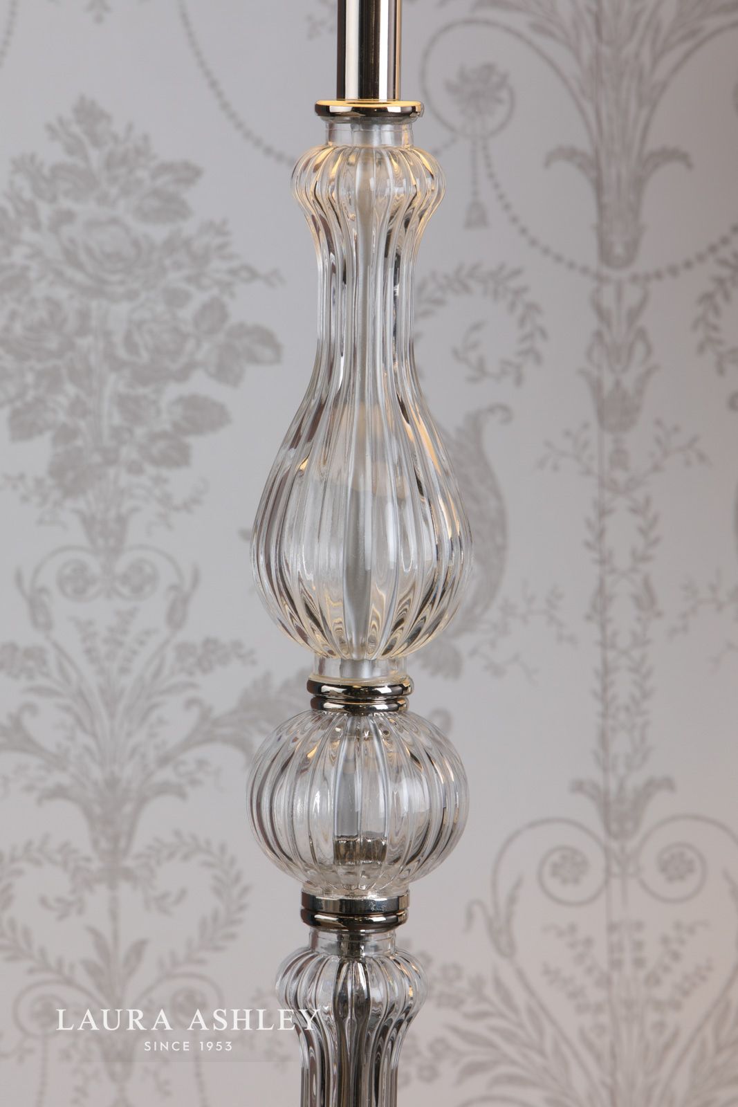 Laura Ashley Bradshaw Floor Lamp Polished Nickel and Ribbed Glass With Shade