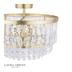 Laura Ashley Rhosill 3 Light Semi-Flush Crystal and Matt Antique Brass