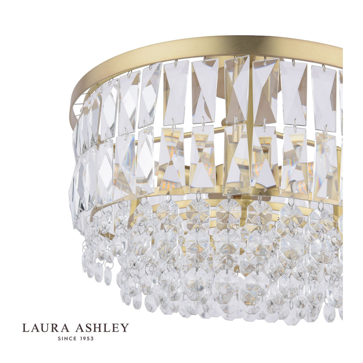 Laura Ashley Rhosill 3 Light Semi-Flush Crystal and Matt Antique Brass