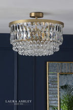 Laura Ashley Rhosill 3 Light Semi-Flush Crystal and Matt Antique Brass