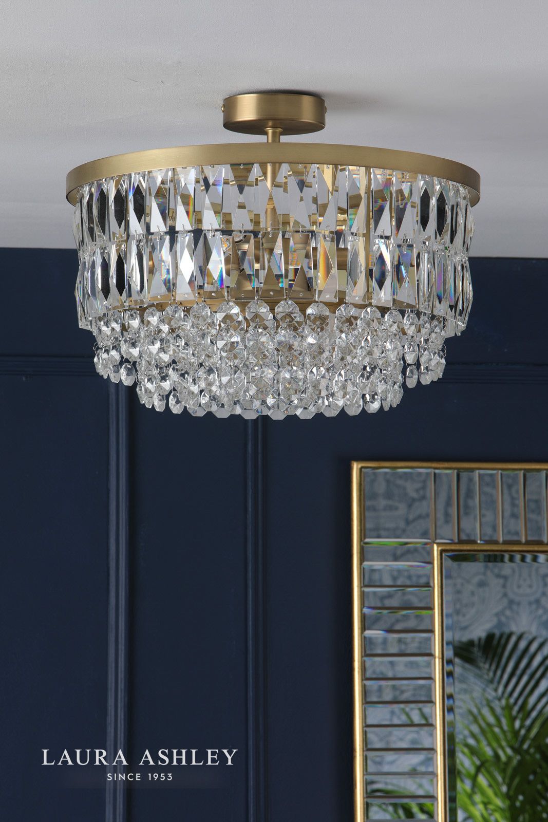 Laura Ashley Rhosill 3 Light Semi-Flush Crystal and Matt Antique Brass