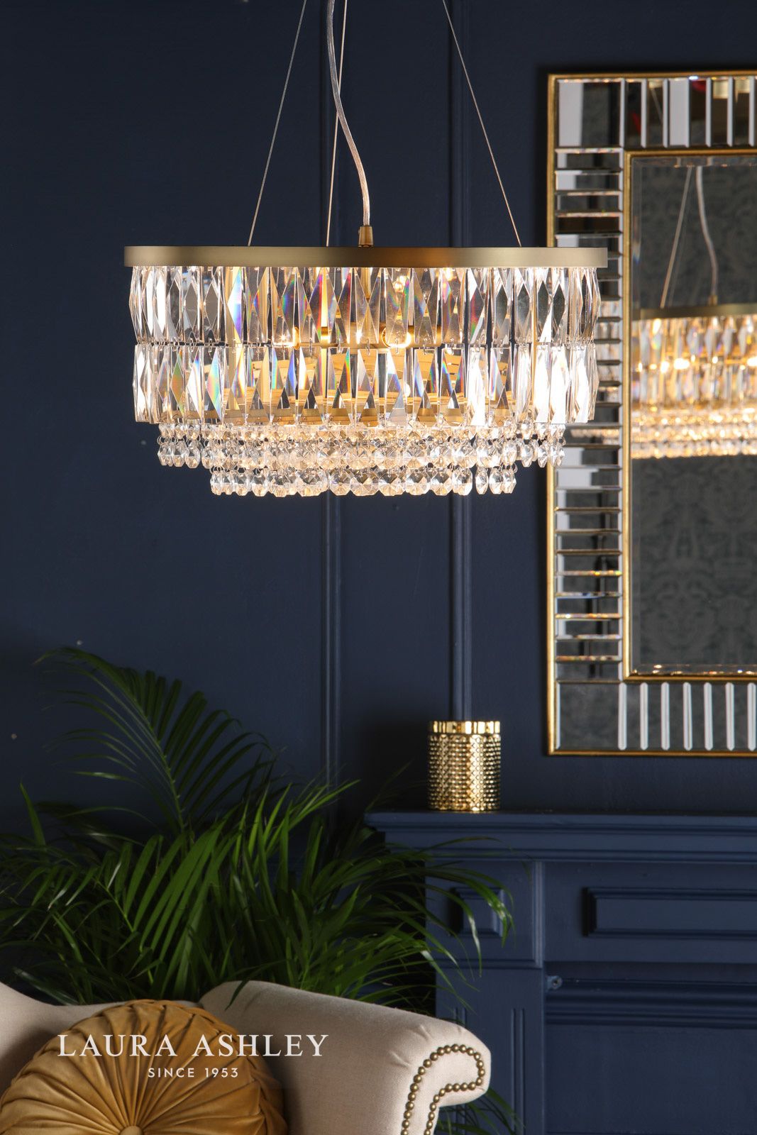Laura Ashley Rhosill 4 Light Pendant Crystal and Matt Antique Brass