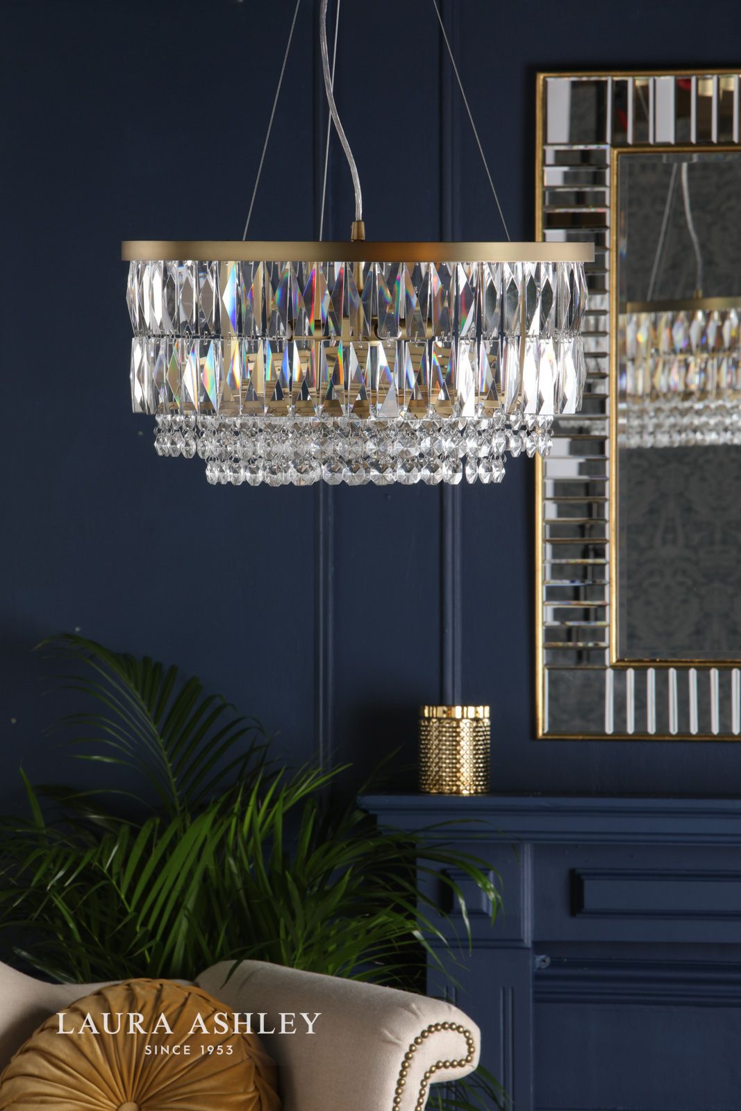Laura Ashley Rhosill 4 Light Pendant Crystal and Matt Antique Brass