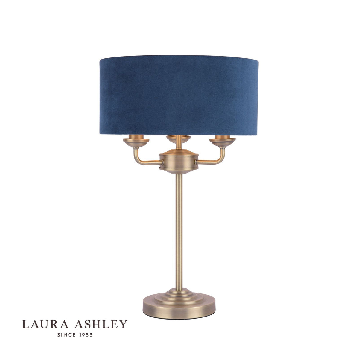 Laura Ashley Sorrento 3 Light Table Lamp Antique Brass & Blue Shade