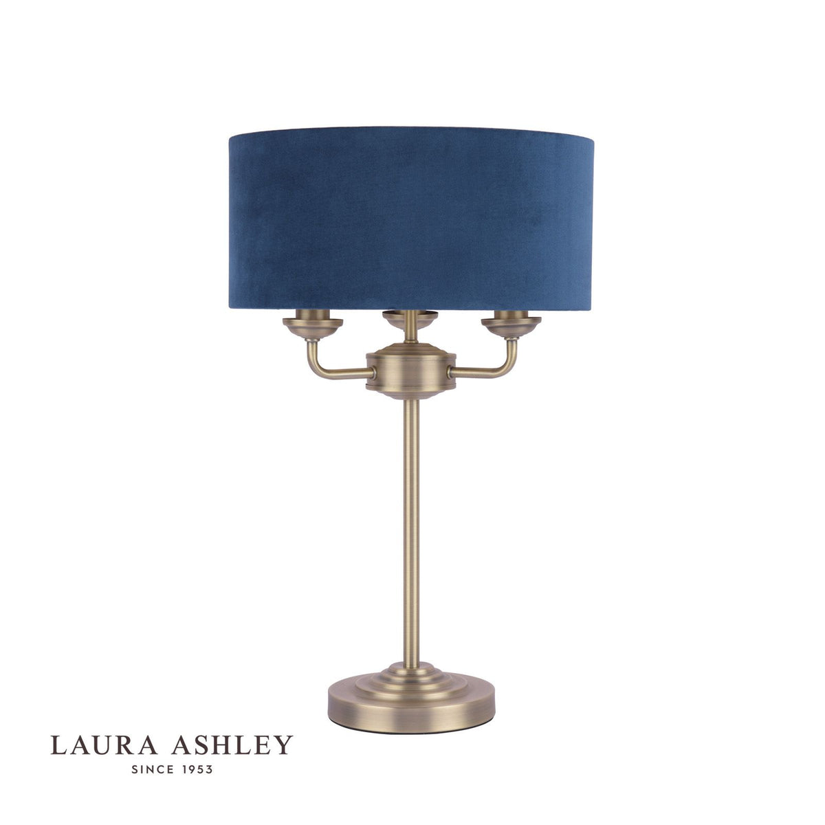 Laura Ashley Sorrento 3 Light Table Lamp Antique Brass & Blue Shade