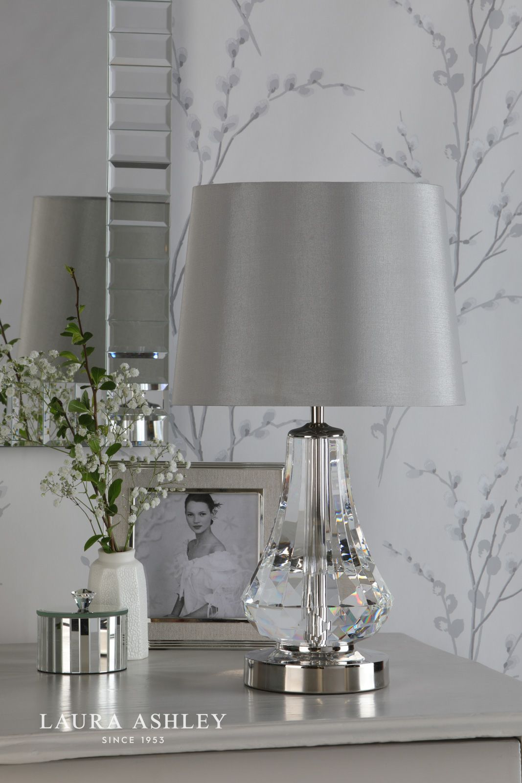 Laura Ashley Humby Touch Table Lamp Crystal & Polished Nickel With Shade