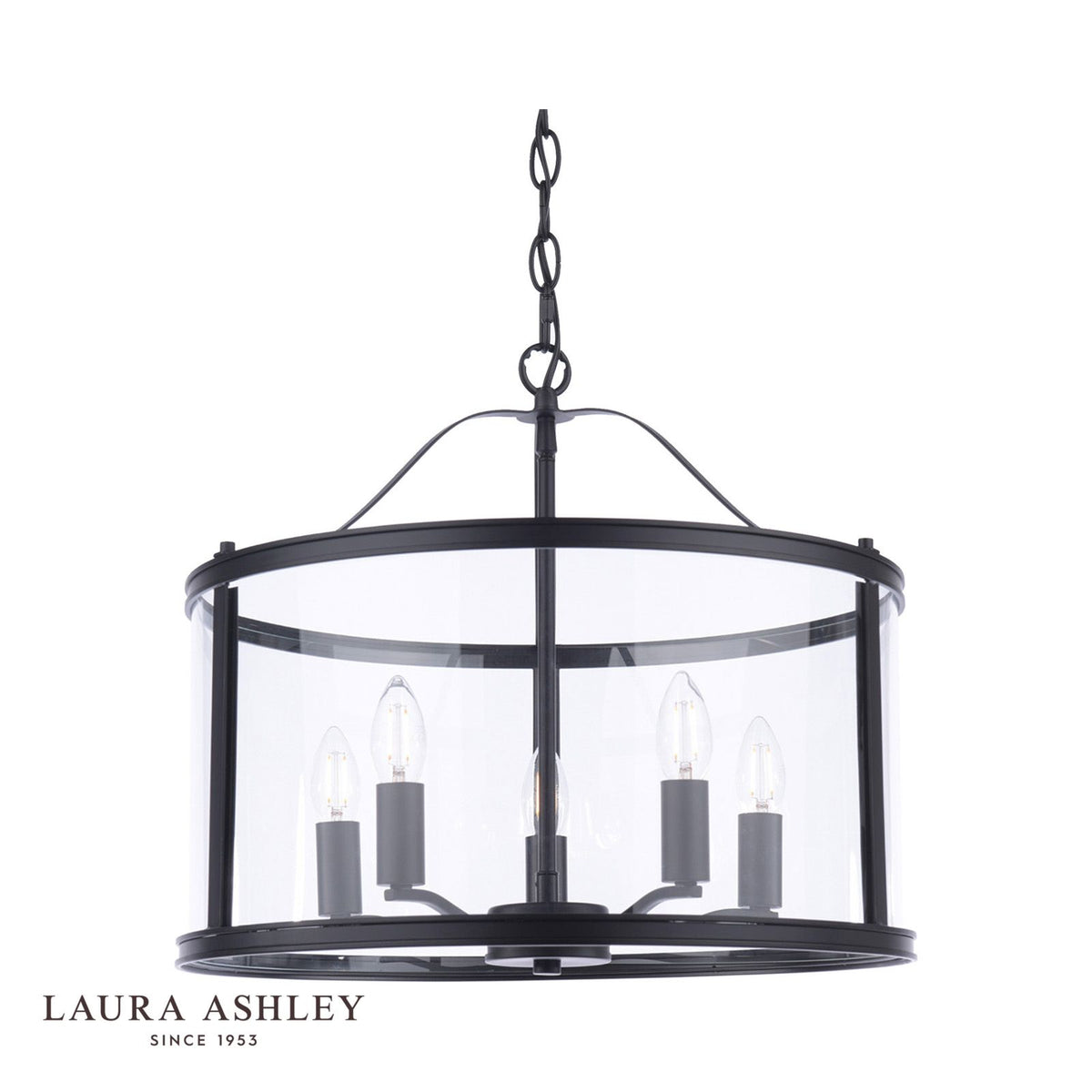Laura Ashley Harrington 5 Light Pendant Matt Black and Glass